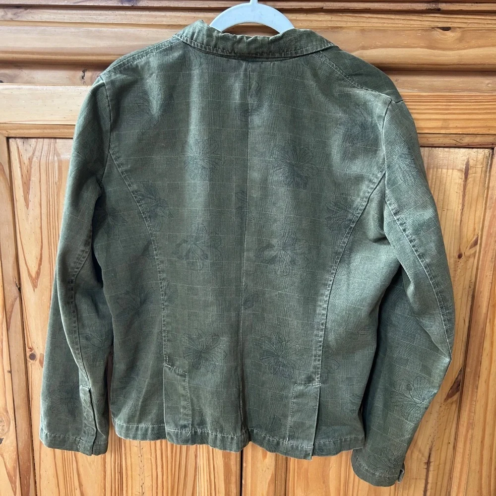 Caribbean Joe Jacket Army Green Floral‎ print 100% Cotton Women's Size 10